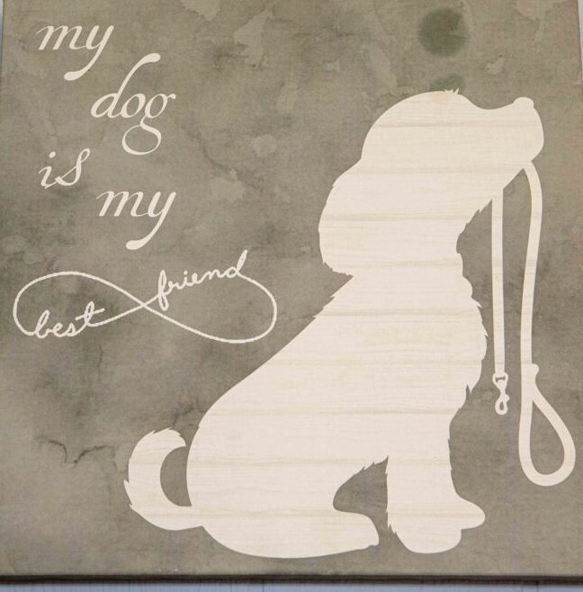Sign with silhouette of dog holding a leash
